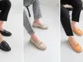Eleganckie loafersy i mokasyny w kolorach czarnym, beżowym i pomarańczowym. Idealne do stylizacji z klasycznymi spodniami.