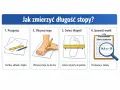 Instrukcja mierzenia stopy: przygotuj kartkę, obrysuj stopę, zmierz długość od pięty do palców. 24 cm to rozmiar 38.