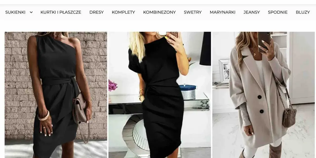 Moda opinie: czarna sukienka asymetryczna, czarna sukienka midi, beżowy płaszcz. Stylowe propozycje od ZOFIA MODA.